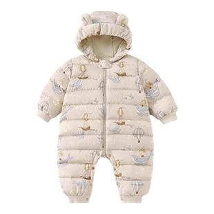童泰婴儿羽绒连体衣冬季宝宝哈衣男童女童外出三防连帽鸭绒爬服