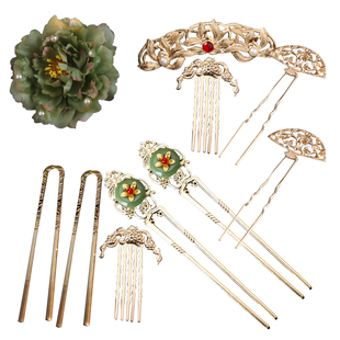 汉服明制古风发饰敦煌飞天头饰唐风套装饰品复古绢花古装发簪发冠