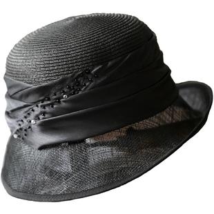 新款法式小礼帽女士夏季草帽女复古英伦时尚麻纱卷边防晒遮阳帽子