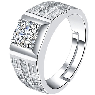 正品莫桑石钻戒男款925纯银镀白金结婚戒指仿真钻戒高级感气质