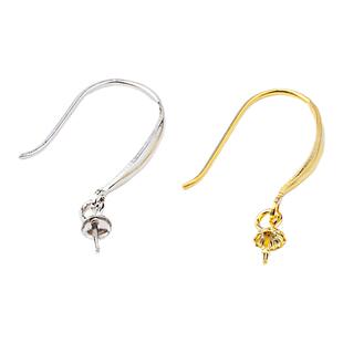 S925纯银耳钩空托配件DIY珍珠耳环耳饰品玉石圆珠托手工耳坠钩子