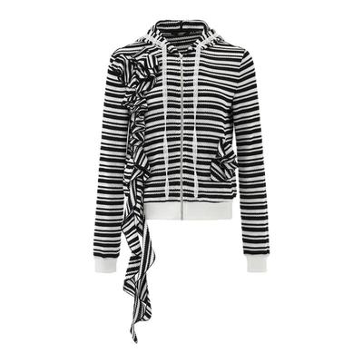 诱货黑白条纹撞色花边连帽外套