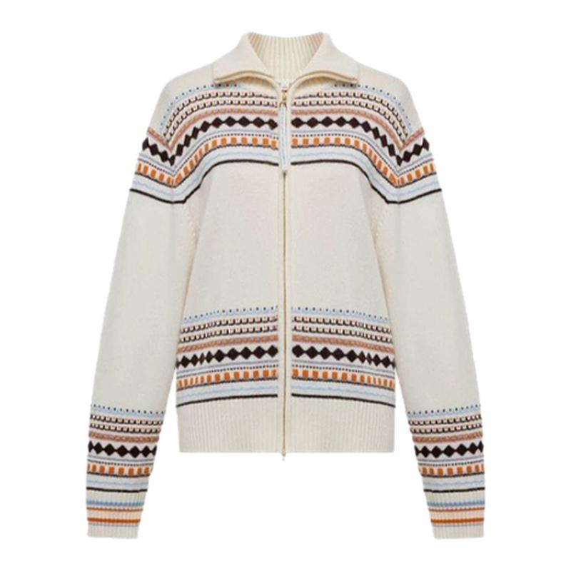 it :orange forest羊毛几何提花撞色拉链针织开衫女 新款毛衣外套
