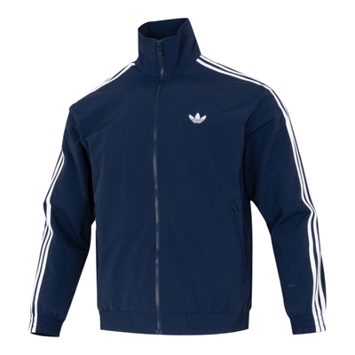 阿迪达斯三叶草蓝色外套男春季新款运动服男士正品立领夹克KE1365