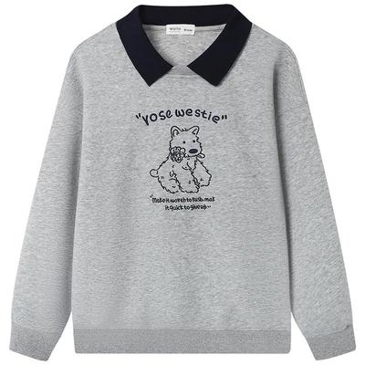 慕兔韩系拼接Polo领长袖卫衣