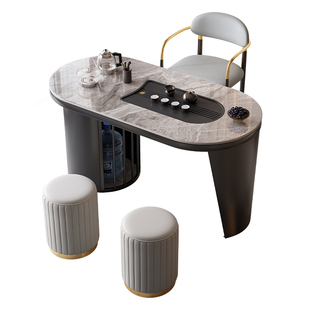 轻奢岩板茶台小型茶桌泡茶桌椅组合家用阳台茶桌2025新款一桌五椅