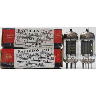 议价12AU7 Raytheon 2 件 NOS/全新带盒黑色盘子/光环 Getter 制