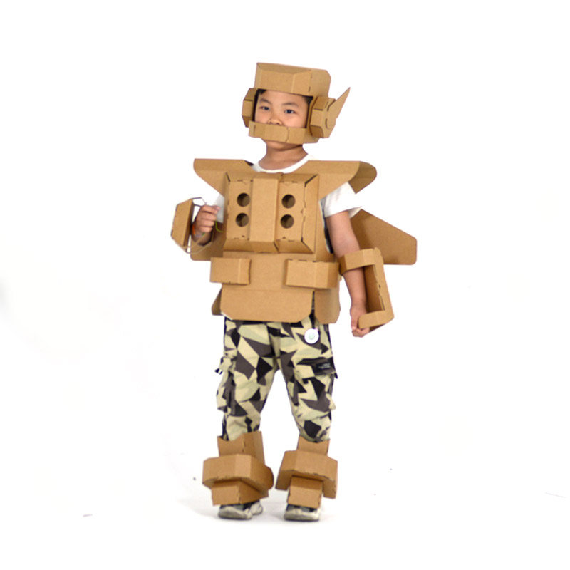 纸箱机器人模型儿童玩具手工diy制作涂色盔甲纸盒板皮可穿戴铠甲