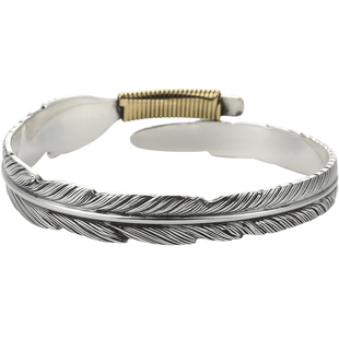 999足银羽毛手镯男潮印第安复古高桥吾郎开口纯银手环时尚银镯子