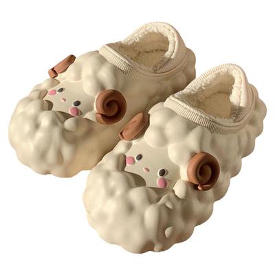 细细条可爱小羊防水全包跟棉拖鞋