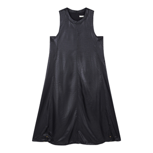 it'real酷飒风黑色皮裙女春装无袖背心裙宽松显瘦A字中长款连衣裙