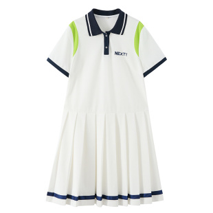 初中学生连衣裙女POLO领少女夏装运动风中长款女孩日系百褶裙子
