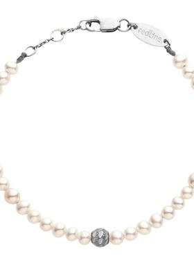 RedLine/红绳女士锤纹金球珍珠手链18K金扣可调节百搭新款