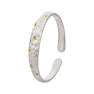 顺庆银楼足银999落菊开口手镯女高工复古文艺新中式送新年礼物