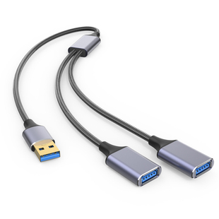 usb供电一拖二2.0扩展器笔记本电脑多功能一分二hub外接鼠标U盘拓扩展坞转接延长otg多口数据线加长2米0.5米