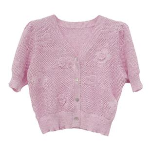 芭依璐毛衣百搭V领针织2026春季新款休闲上衣羊毛衫短款短袖小衫