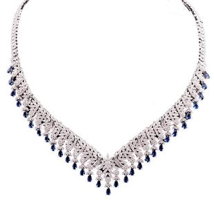 法国IDee思念夸张轻奢项链小众女百搭时尚潮流银色颈链蓝宝石饰品