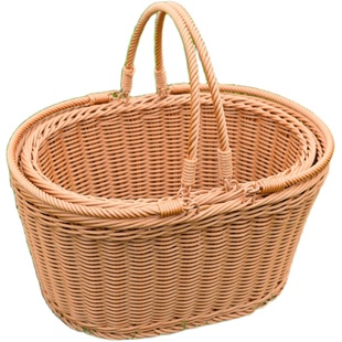 仿藤篮塑料提手购物篮菜篮子采摘果篮零食收纳筐便携式果蔬编织篮