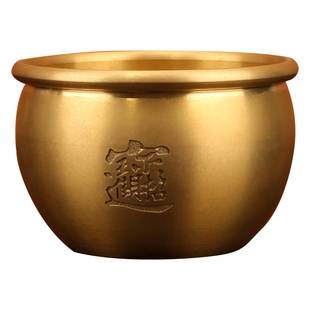 百福缸聚宝盆摆件纯黄铜米缸招财进宝八方来财冰箱上小铜盆存钱罐