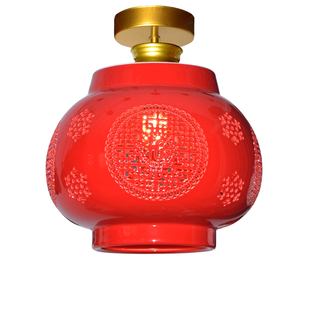 轻奢风现代中式简约过道玄关阳台走廊景德镇陶瓷红釉吊灯灯笼餐厅