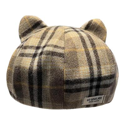 美拉德格纹毛呢贝雷帽可爱猫耳