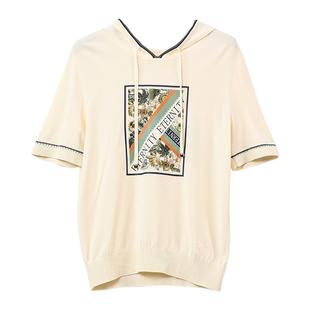 HONRN/红人修身短款薄款短袖带帽连帽针织衫上衣女夏季HH22OM679