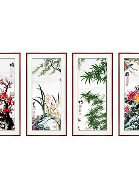 新中式风四联客厅沙发背景墙画