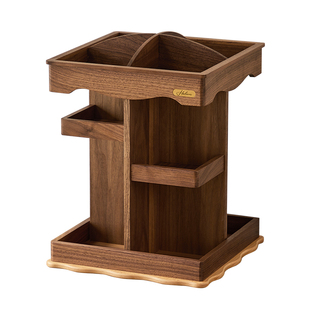 实木化妆品收纳盒桌面木质高级感旋转首饰护肤品香水置物架大容量