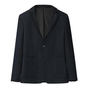 HLA/海澜之家绒感弹力休闲西服24秋冬新平驳领胸针点缀修身外套男