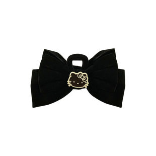 黑色KT抓夹~丝绒蝴蝶结复古法式卡通猫咪后脑勺盘发鲨鱼夹发饰女