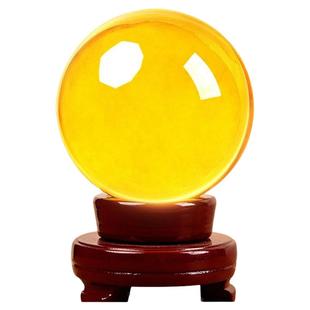 黄色水晶球摆件黄水晶玻璃球底座可旋转客厅白水晶办公室招财原石