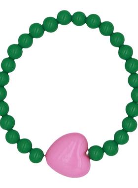 粉绿串珠爱心手链发圈头绳两用