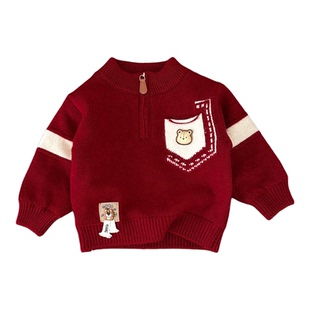 男童加德绒套头毛衣冬季新款男宝宝拉链衫内搭针织衫小童加厚上衣