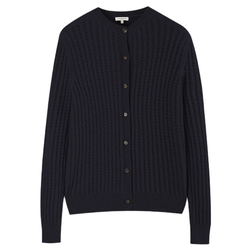 LAFAYETTE148/拉飞逸圆领绞花肌理羊绒针织开衫