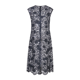 婉甸2026春季新品黑色立体绣花X型无袖微透古典连衣裙1251N03ZY1