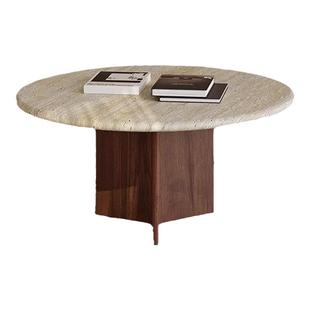 侘寂风洞石茶几大小圆形组合客厅沙发实木边几角几现代简约小户型