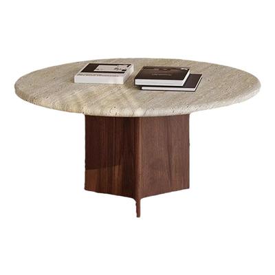 洞石茶几组合侘寂风圆形胡桃木