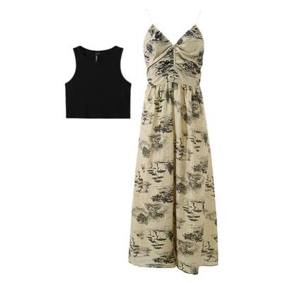 普普风晕染吊带印花连衣裙