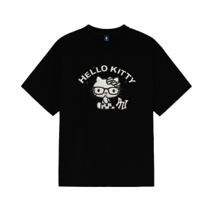 PNJ潮牌HelloKitty眼镜刺绣感印花短袖纯棉美式宽松T恤男女款上衣