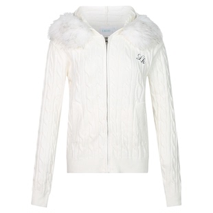 LK STORE LKOD2025秋冬刺绣字母拉链帽衫毛领女款毛衣外套辣妹