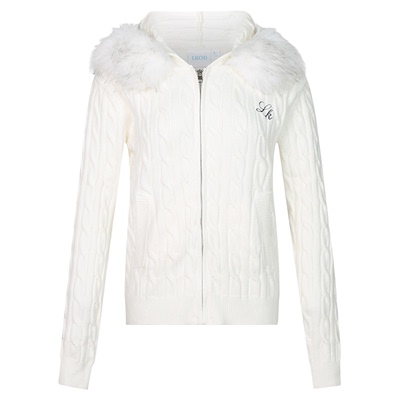 刺绣字母拉链帽衫毛领女款毛衣