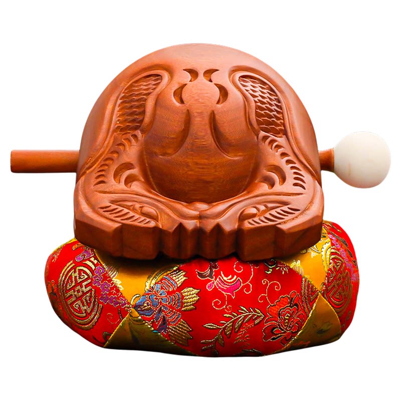 老式木鱼一套垫子梆子木雕摆件