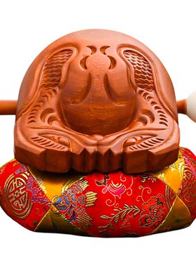 老式木鱼一套垫子梆子木雕摆件