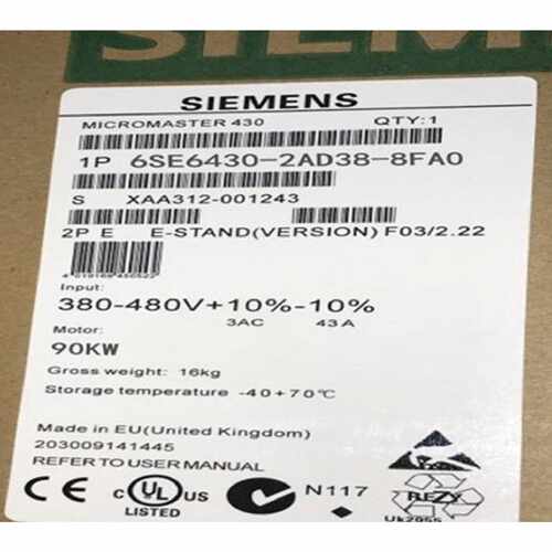 议价西门子MM430变频器400V 3AC 6SE6430-2AD38-8FA0 带滤波器 90