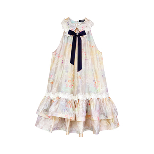 FLONAKED【陈瑶原款】提花渐变虹彩印花A型无袖连衣裙蝴蝶结