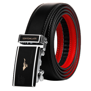 正品七匹狼皮带男士真皮内红外黑腰带牛皮男款自动扣本命年裤带软