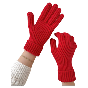 针织毛线手套女生圣诞节礼物新年大红色中国红本命年冬季儿童五指