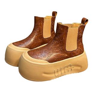 欧货真皮做旧大头马丁靴女厚底松糕短靴英伦风小个子增高切尔西靴