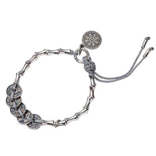 马年本命年手链纯银五帝钱手串手绳山鬼花钱银饰竹节新中式女礼物