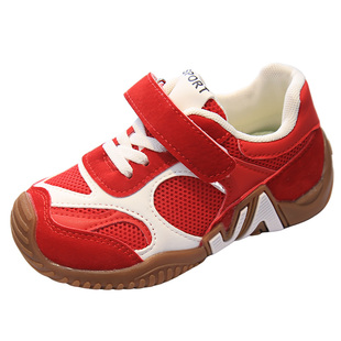 2026春秋季新款儿童运动鞋红色时尚拼色网面透气男童女童休闲鞋潮
